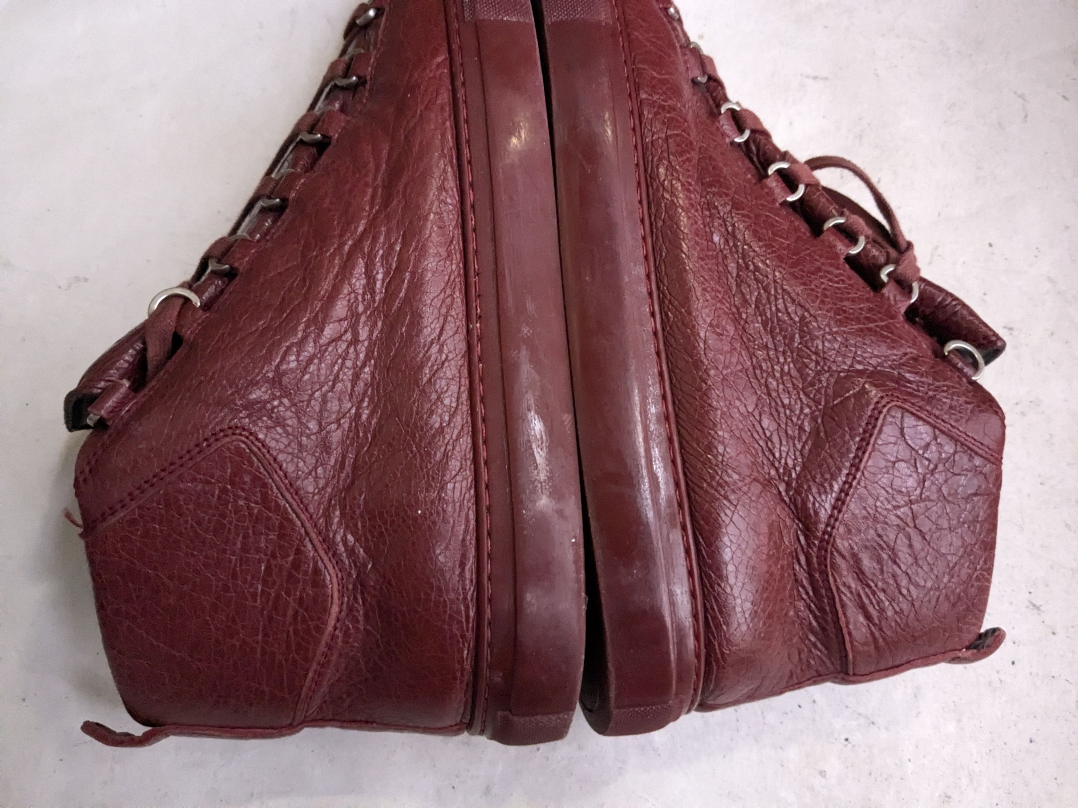 Balenciaga Balenciaga Arenas Burgundy Leather 12 High Tops Size US 12 / EU 45 - 10 Thumbnail