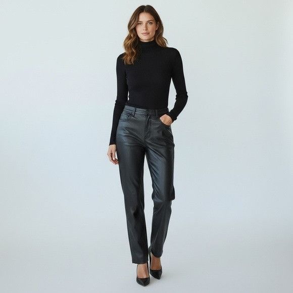Other Babaton Black Vegan Leather Straight Leg Pants Size 27" / US 4 / IT 40 - 1 Thumbnail
