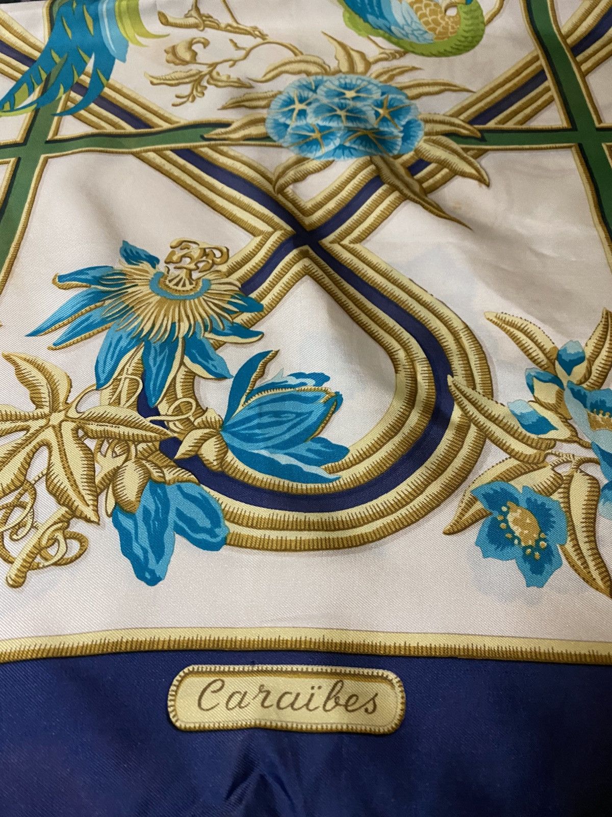 Hermes HERMES Scarf 100% Silk CARAIBES Caribbean Birds Green Ivory Size ONE SIZE - 13 Thumbnail