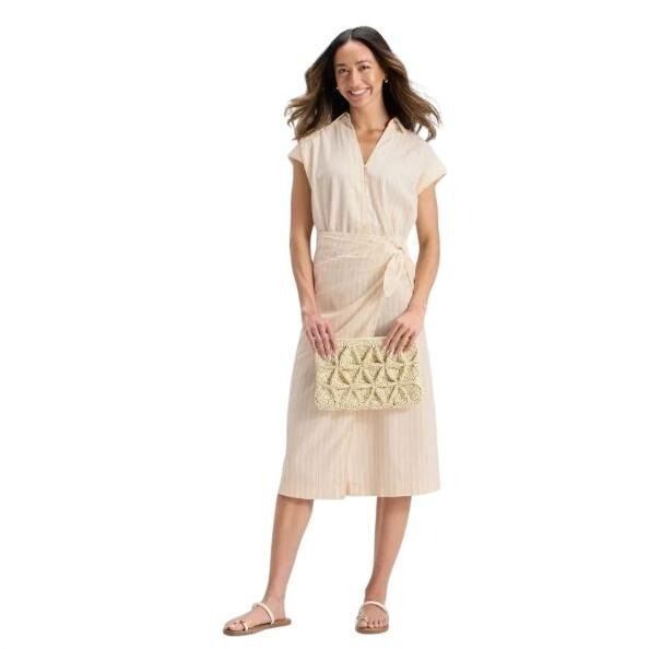 Universal Thread Women's Cream Striped Short Sleeve Wrap Wai, Women's — image 2 of 3