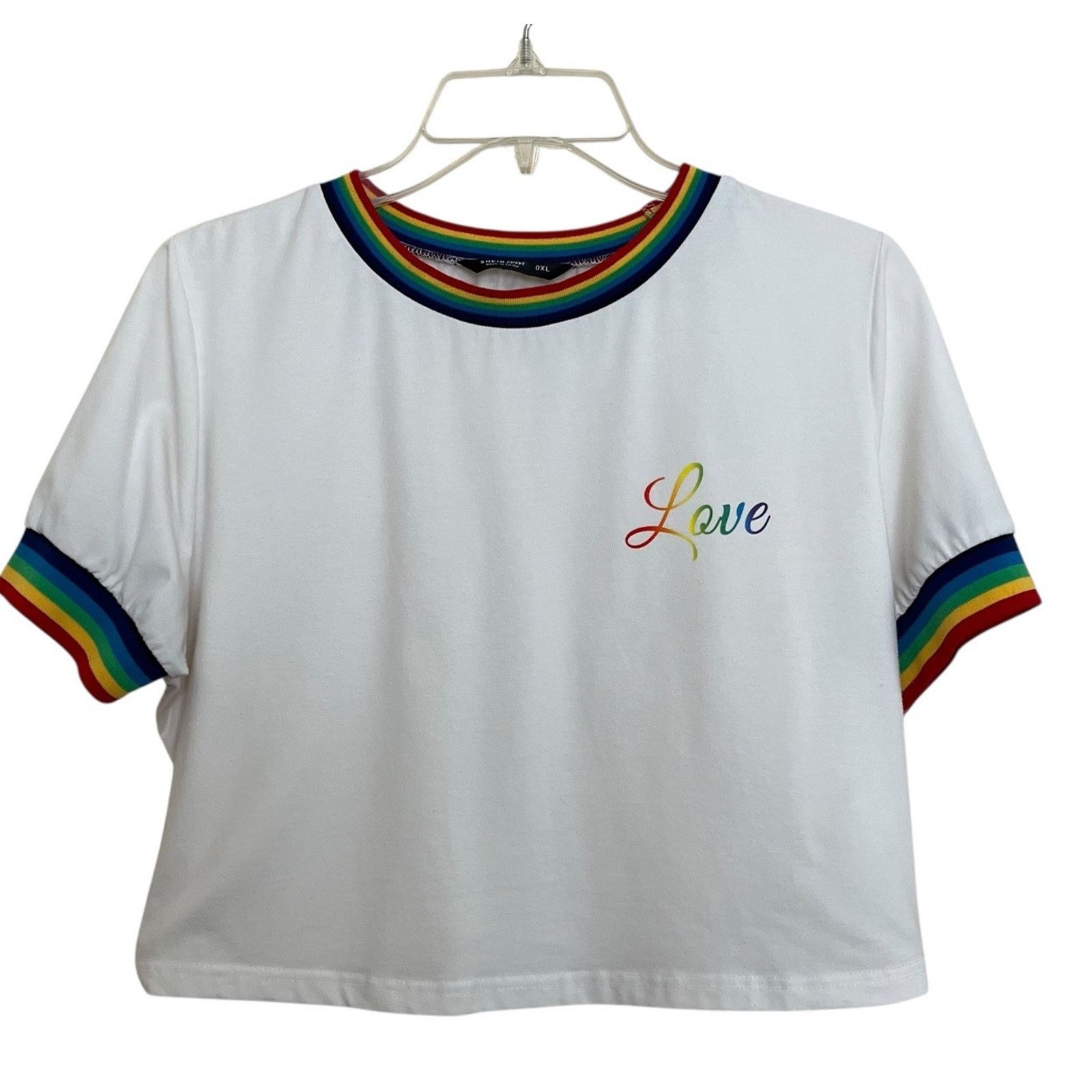 Shein SHEIN | Curve Rainbow Love Ringer Cropped Tee OX Shirt Size XL / US 12-14 / IT 48-50 - 1 Thumbnail