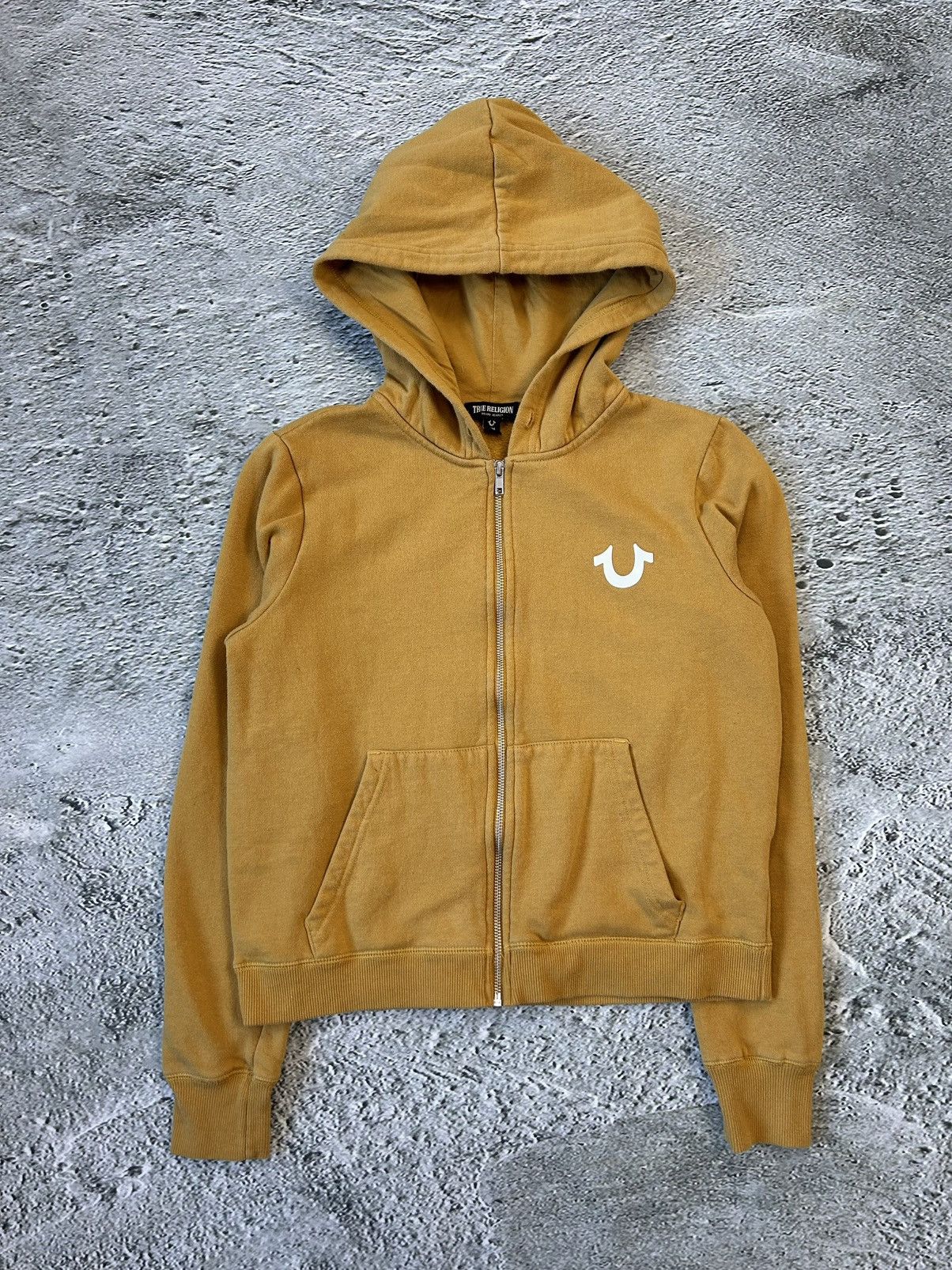 True Religion vintage orange zip hoodie big logo Y2K