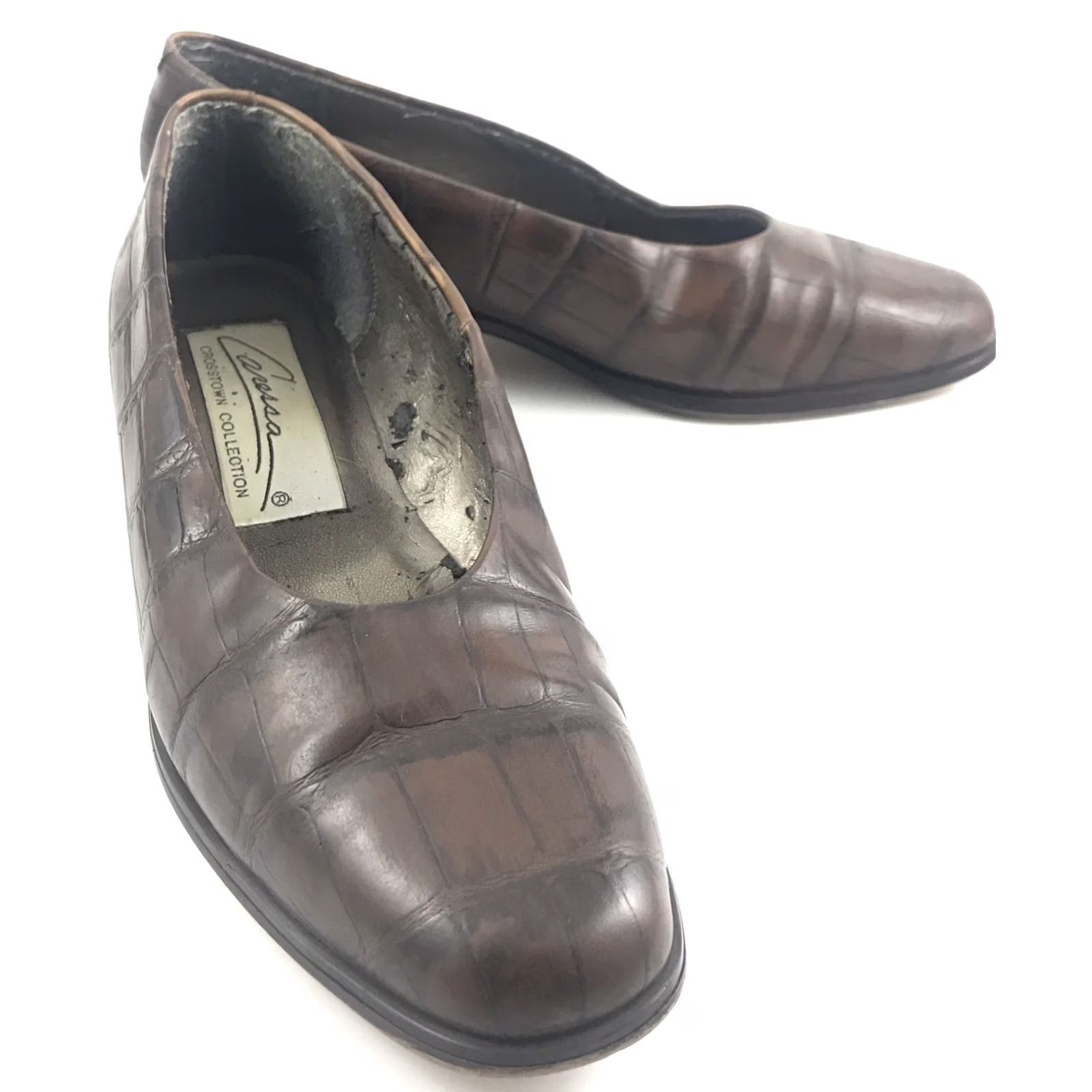 Vintage CARESSA CROSSTOWN COLLECTION WOMENS SIZE 8 CLASSIC PUMPS HEELS BROWN LEATHER Size US 8 / IT 38 - 2 Thumbnail