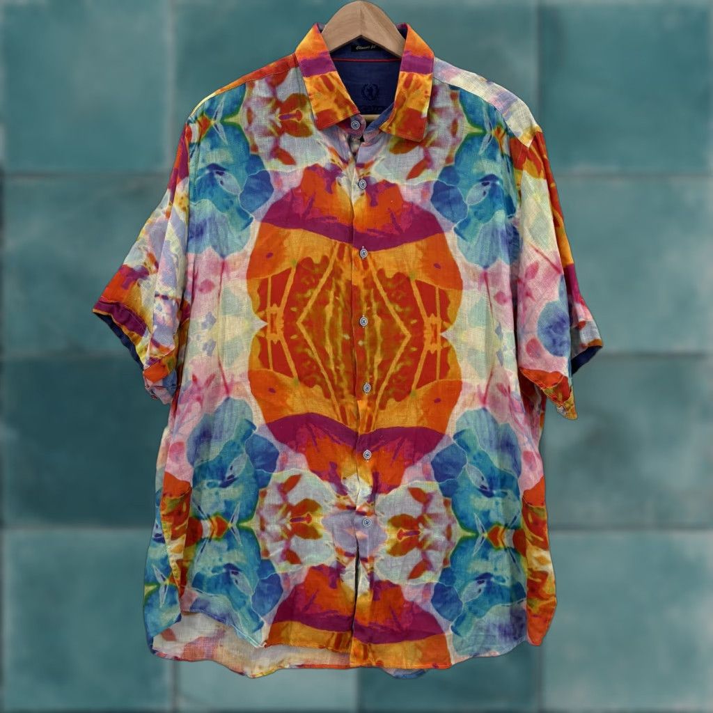 BUGATCHI Bugatchi Shirt Mens Large Multicolor Linen Short Sleeve Abstract Button Up Art Size US L / EU 52-54 / 3 - 1 Thumbnail