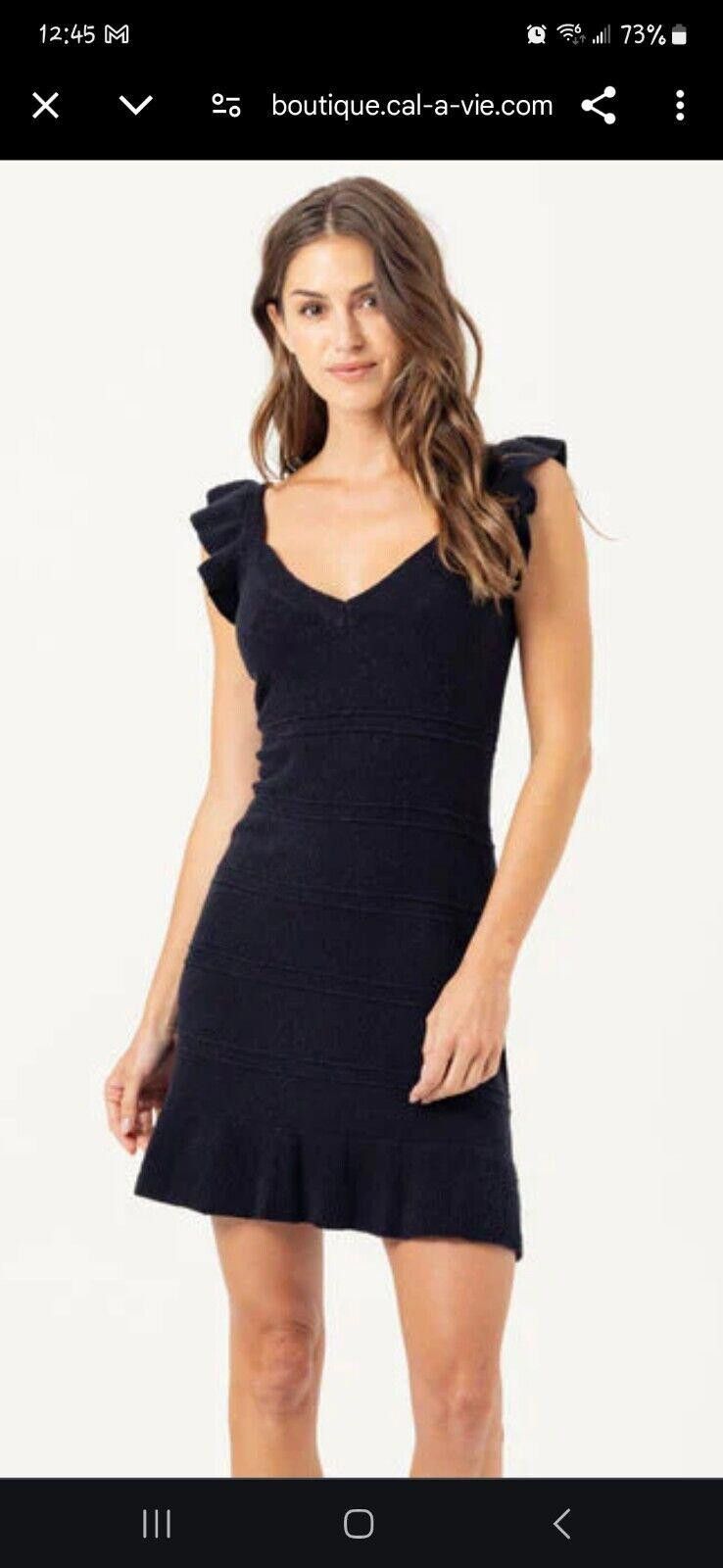 Designer Sundays Anthro Mini Knit Dress Ruffled Sleeve Black V Neck L Size L / US 10 / IT 46 - 11 Thumbnail