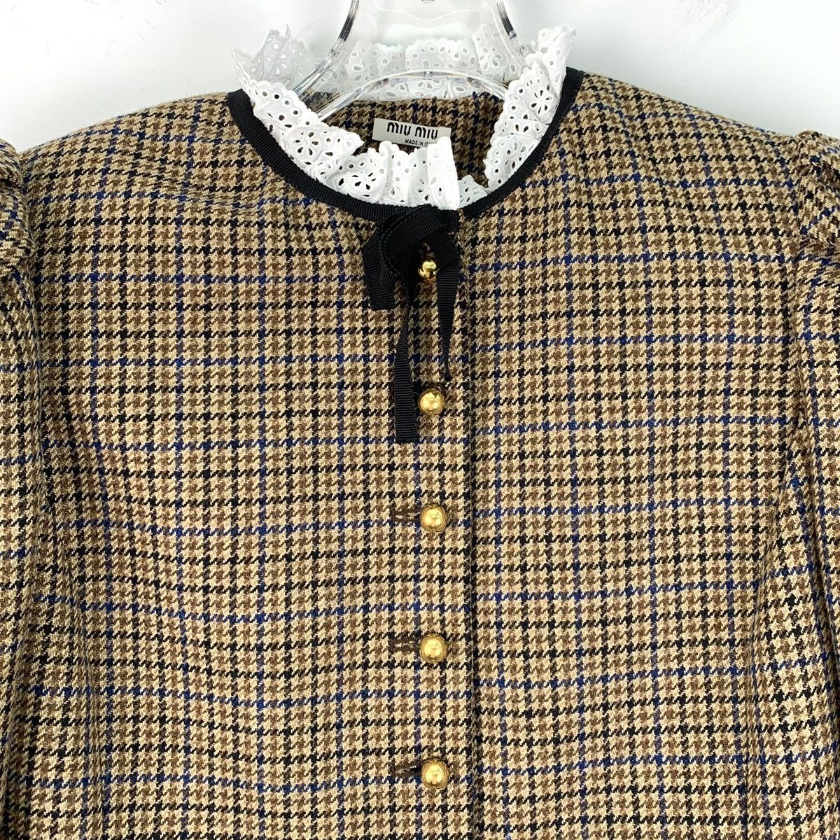 Miu Miu Miu Miu Dark Brown Chambray Wool Lace Jacket Size XS / US 0-2 / IT 36-38 - 5 Thumbnail