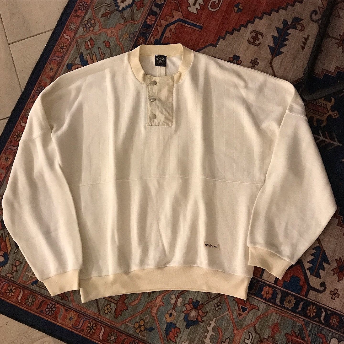 Adidas Vintage Adidas Sweater Crewneck Half button in bone white Size US L / EU 52-54 / 3 - 1 Thumbnail