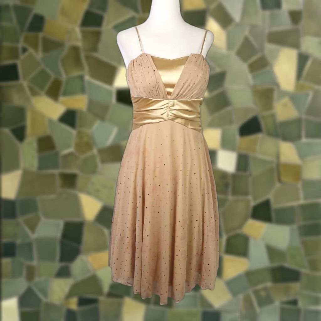 Vintage VINTAGE Rory gold tan satin sparkly mini party dress S Dress Women's 1990s 90s Sleeveless Short Sparkly Party Cocktail Formal# Size S / US 4 / IT 40 - 1 Thumbnail