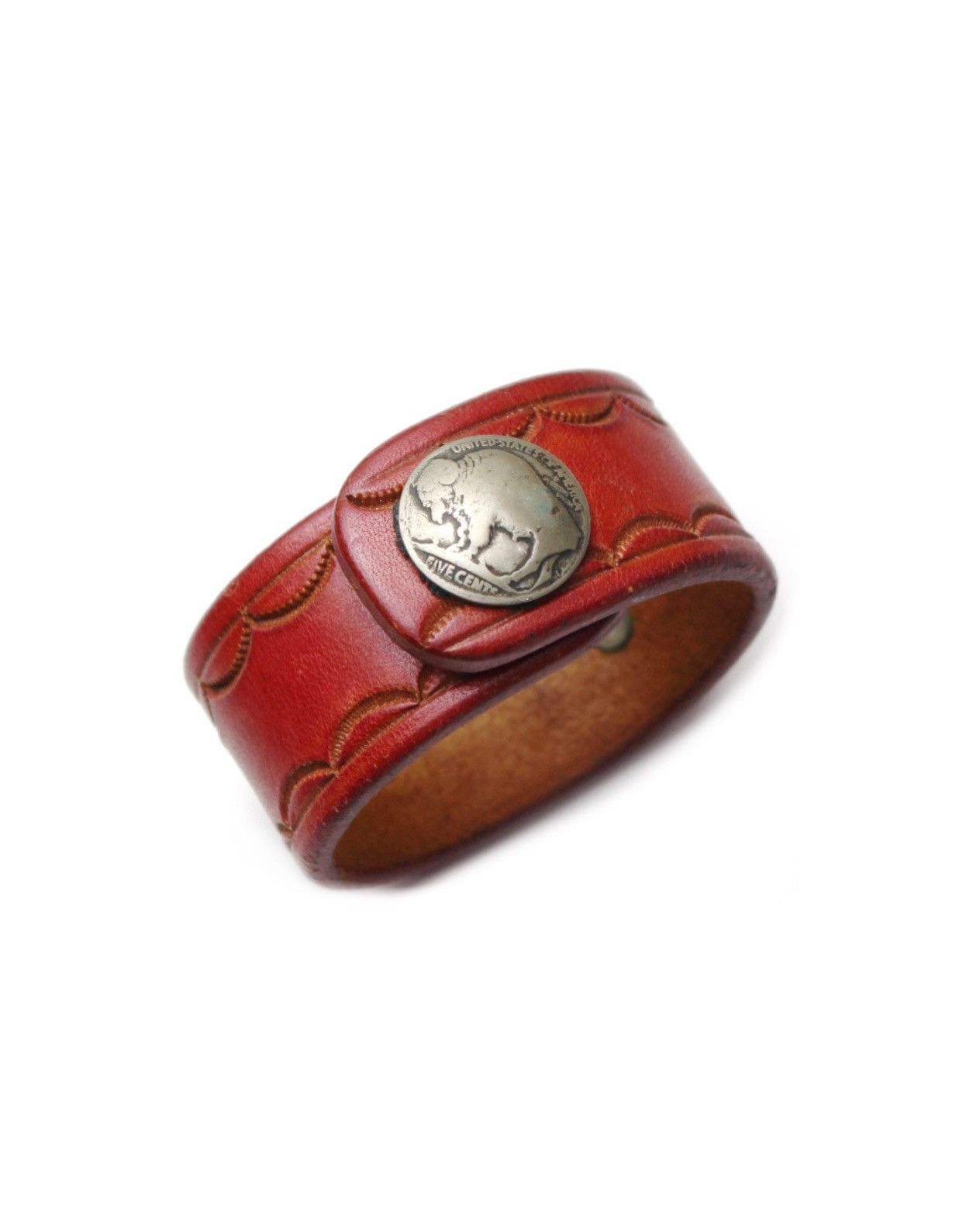 Vintage 1990S INDIAN NAVAJO NATIVE BUFFALO NICKEL LEATHER CUFF Size ONE SIZE - 1 Thumbnail