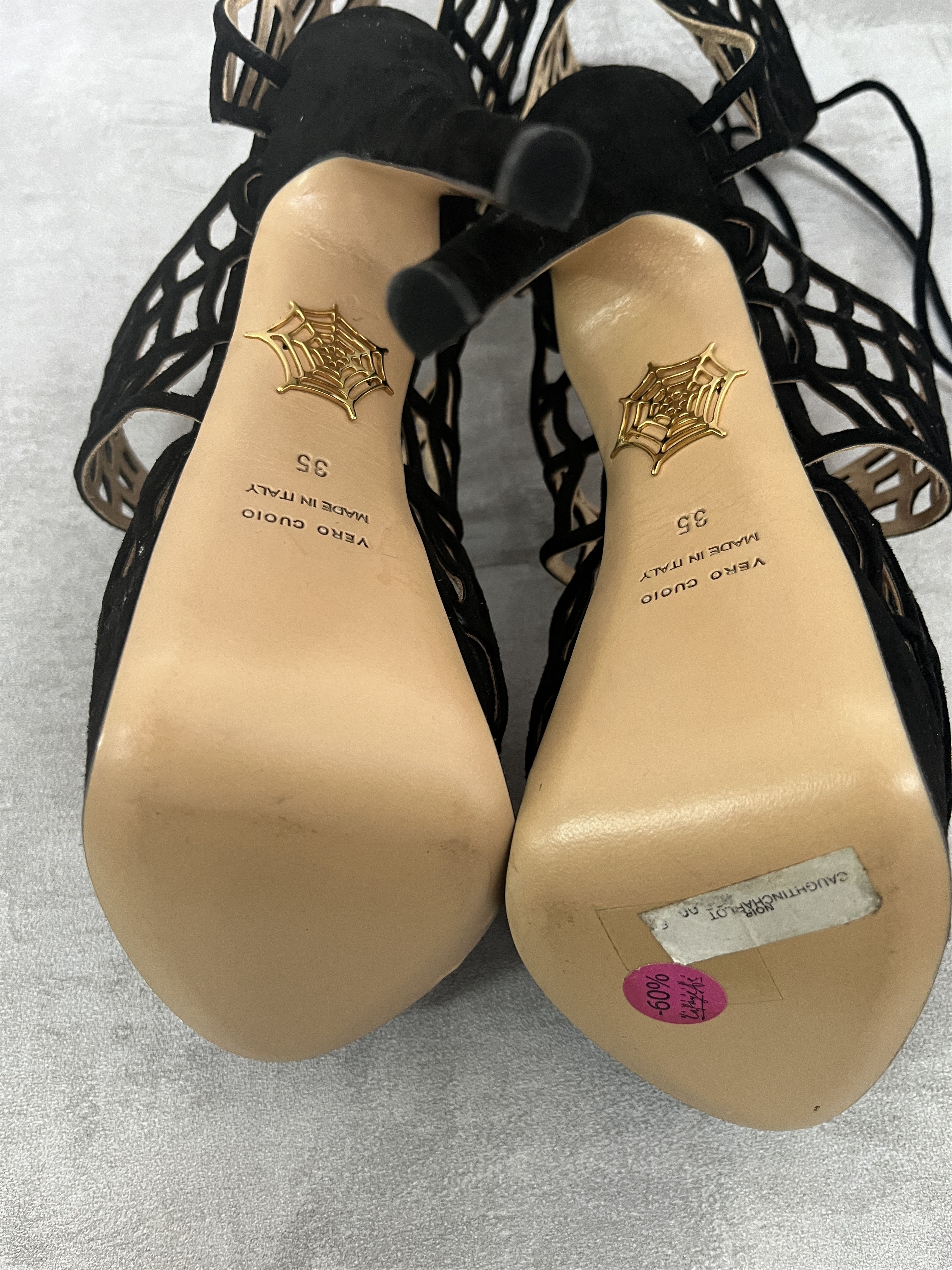 Charlotte Olympia Charlotte Olympia Black Suede Spider-Web Platform Heels Size US 5 / IT 35 - 7 Thumbnail