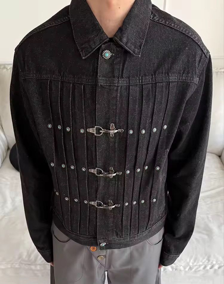 Japanese Brand Fireman Clasp Black Cropped Denim Jacket Size US L / EU 52-54 / 3 - 1 Thumbnail
