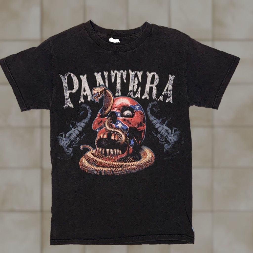 Vintage VINTAGE Pantera Shirt Men S Black Short Sleeve Crew Neck 90s Graphic Print Skull Snake Scorpion Cotton T-Shirt Alstyle Size US 29 - 1 Thumbnail