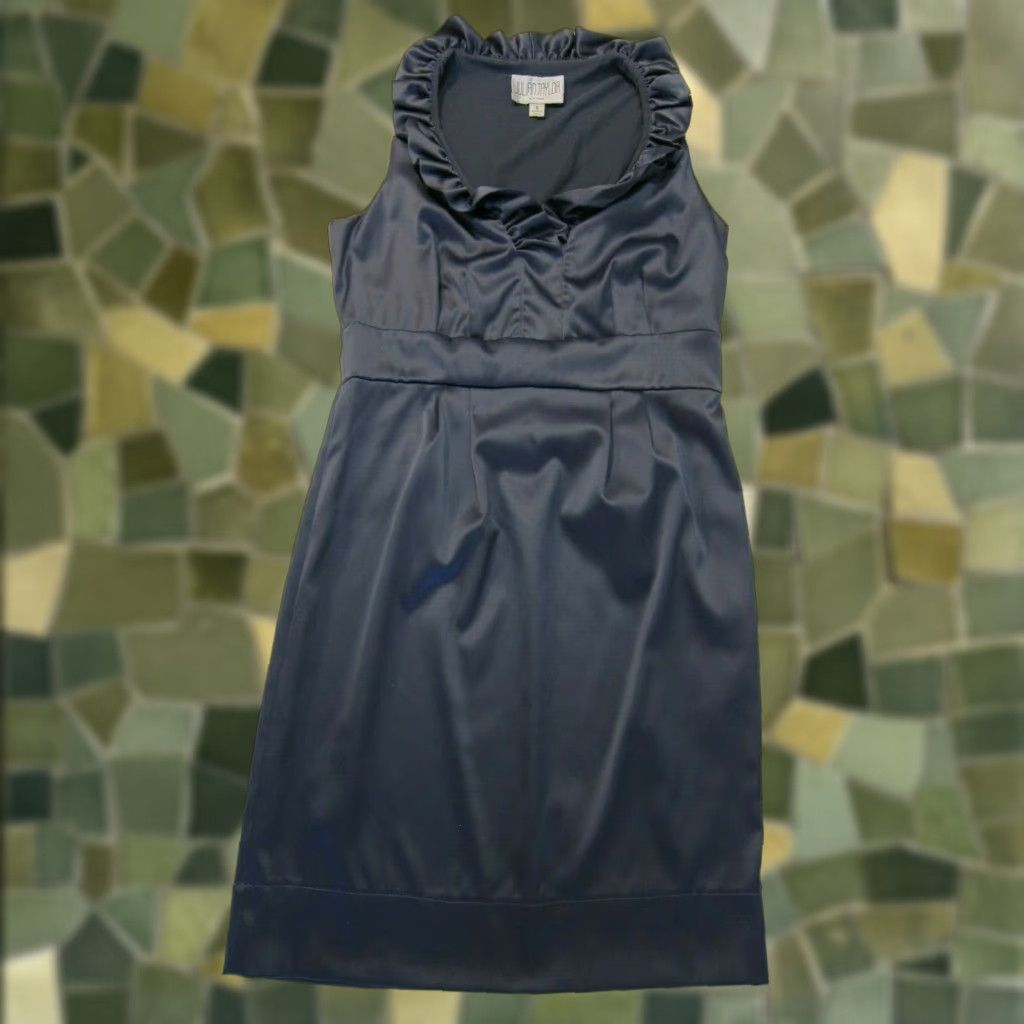 Vintage Julian Taylor NY Grey Satin Stretch Sleeveless Ruffle Pleated Dress Women Size 8 Size M / US 6-8 / IT 42-44 - 1 Thumbnail