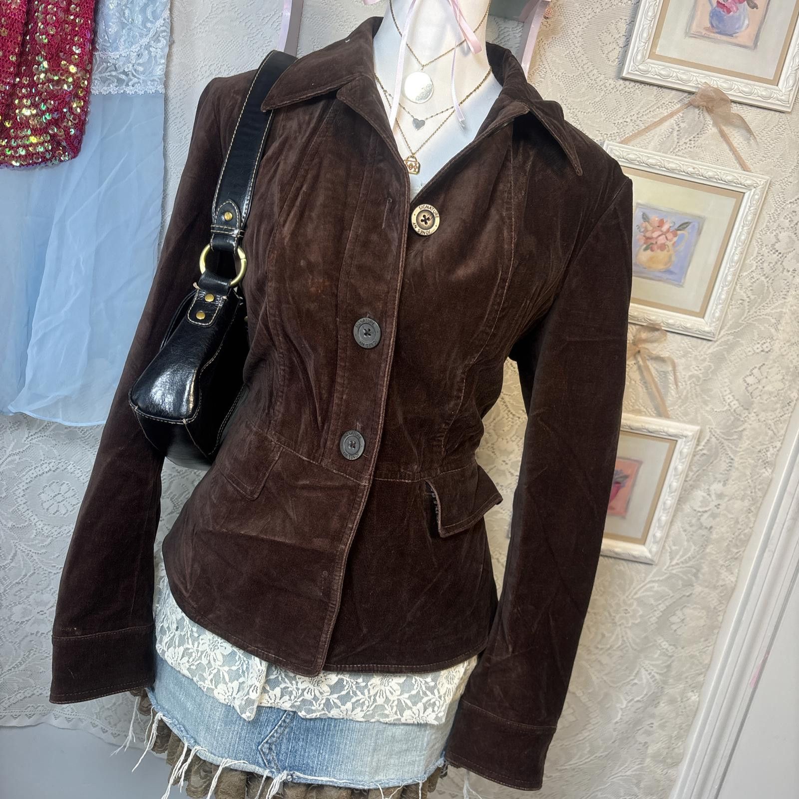 Jones New York vintage velvet soft cozy brown jacket Size M / US 6-8 / IT 42-44 - 5 Thumbnail