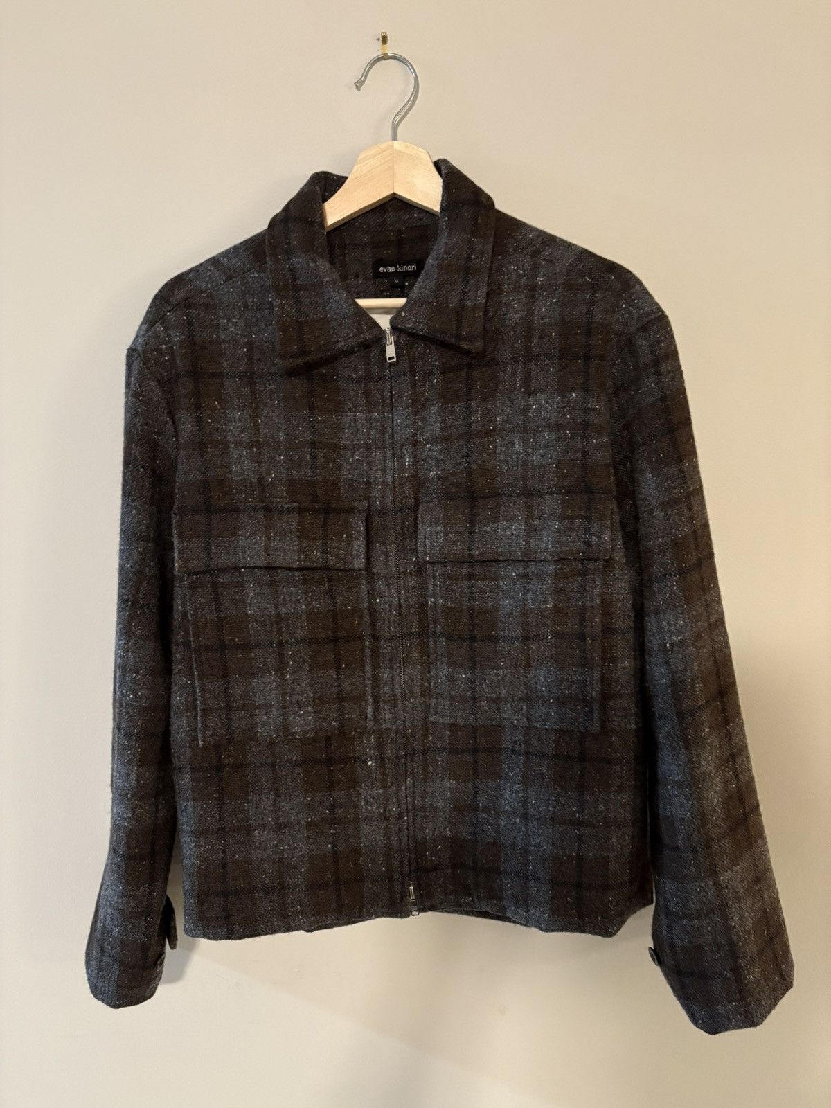 Wool check zip jacket