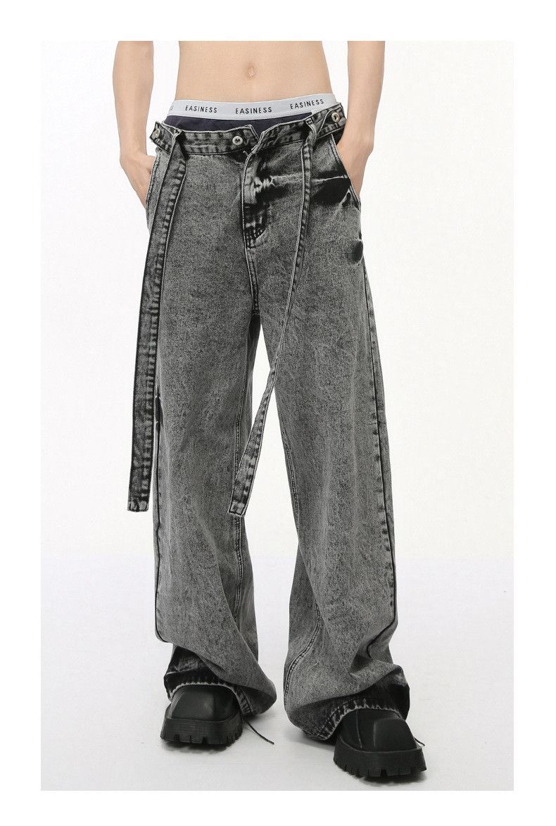 Japanese Brand American high-street lace-up silhouette color-blocked jeans Size US 32 / EU 48 - 2 Thumbnail