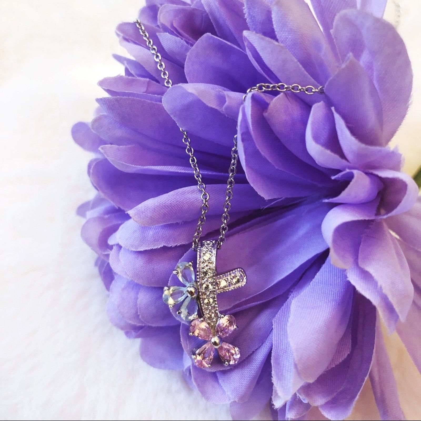 Other Sterling Silver Multi Crystals Flowers Necklace Size ONE SIZE - 1 Thumbnail