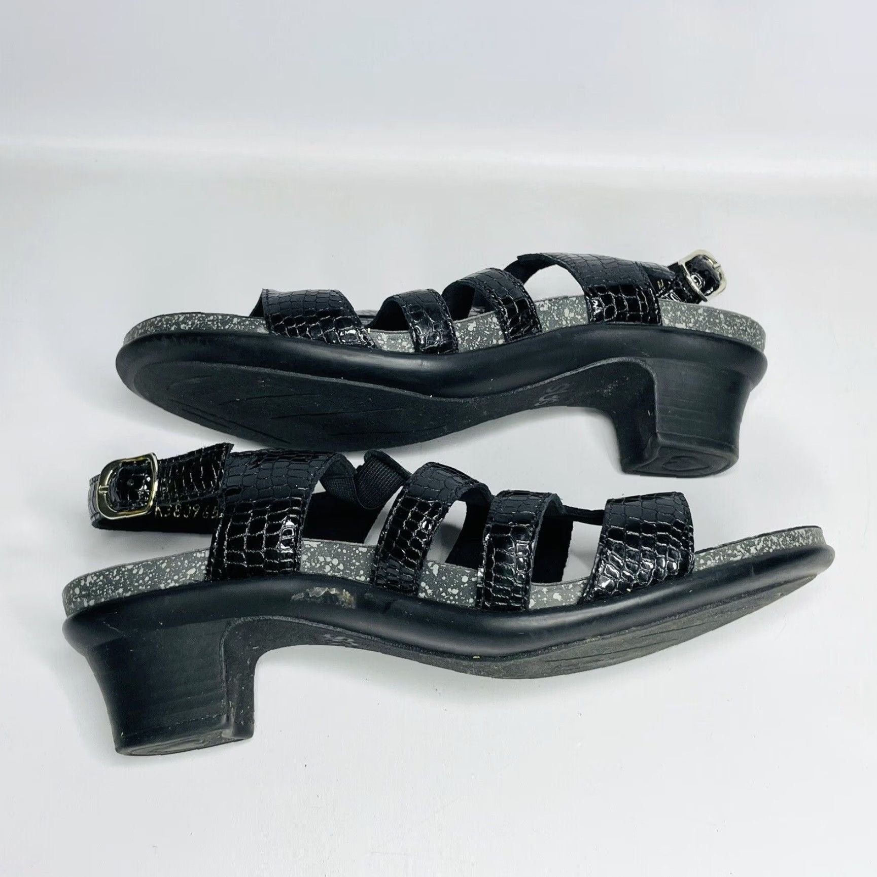 SAS VINTAGE SAS Tripad Allegro Black Patent Leather Croc Snake Print Heel Sandals Sz 10 N Size US 10 / IT 40 - 7 Thumbnail