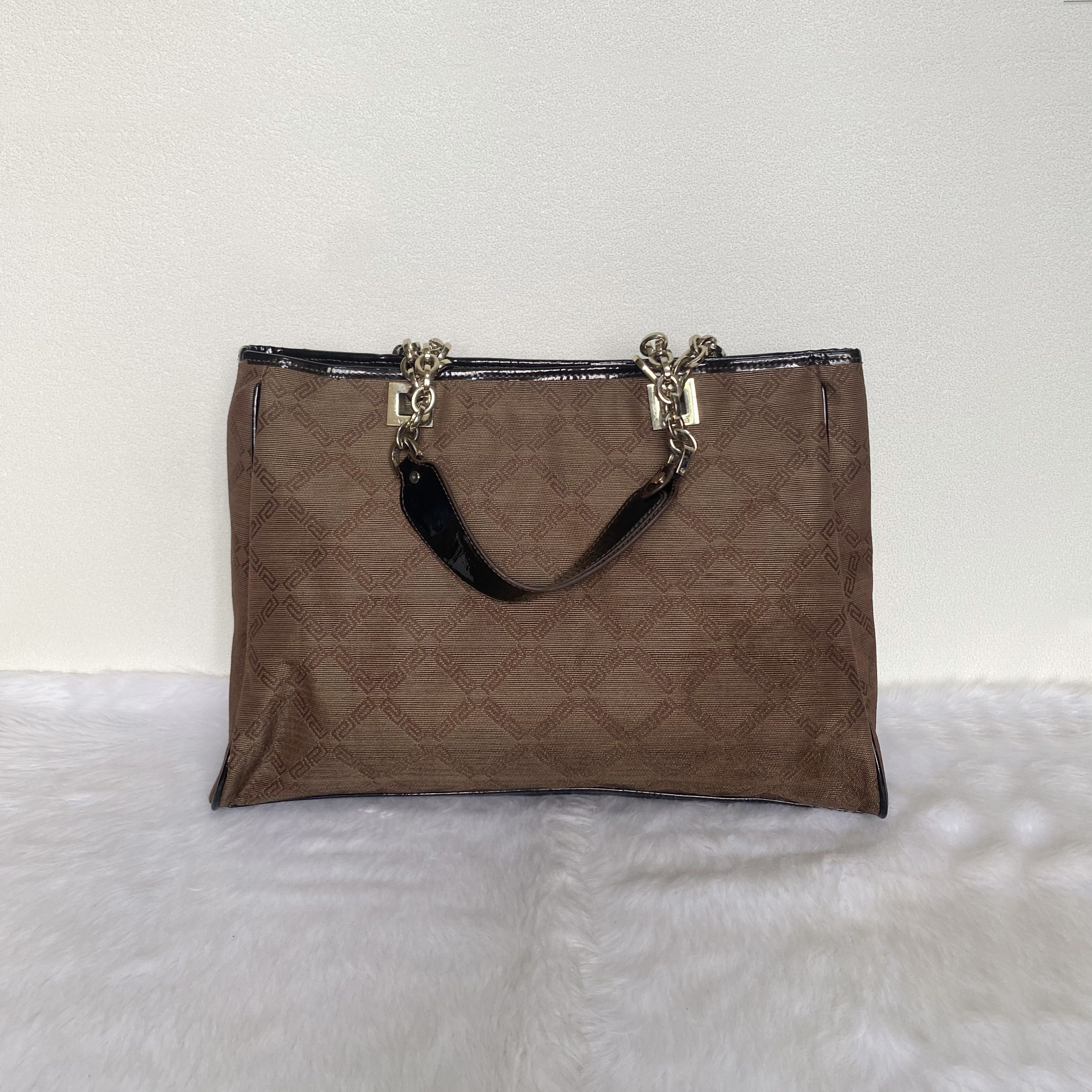 Versace Vintage Brown Black Greco Monogrammed Flower Applique Bag Size ONE SIZE - 4 Thumbnail