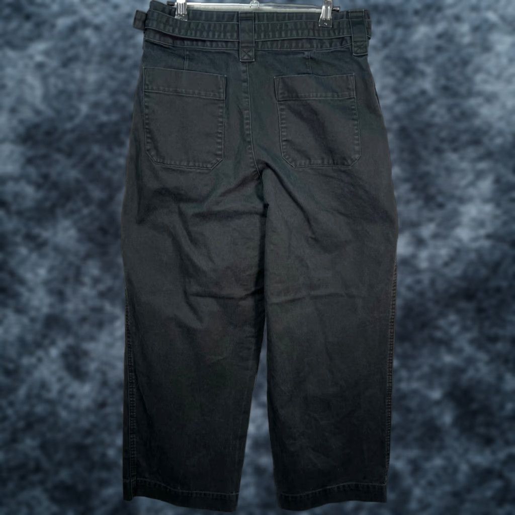 Uniqlo UNIQLO U Womens Size 8 Black High-Waisted Wide-Leg Cotton Pants With Belt Size 30" / US 8 / IT 44 - 1 Thumbnail