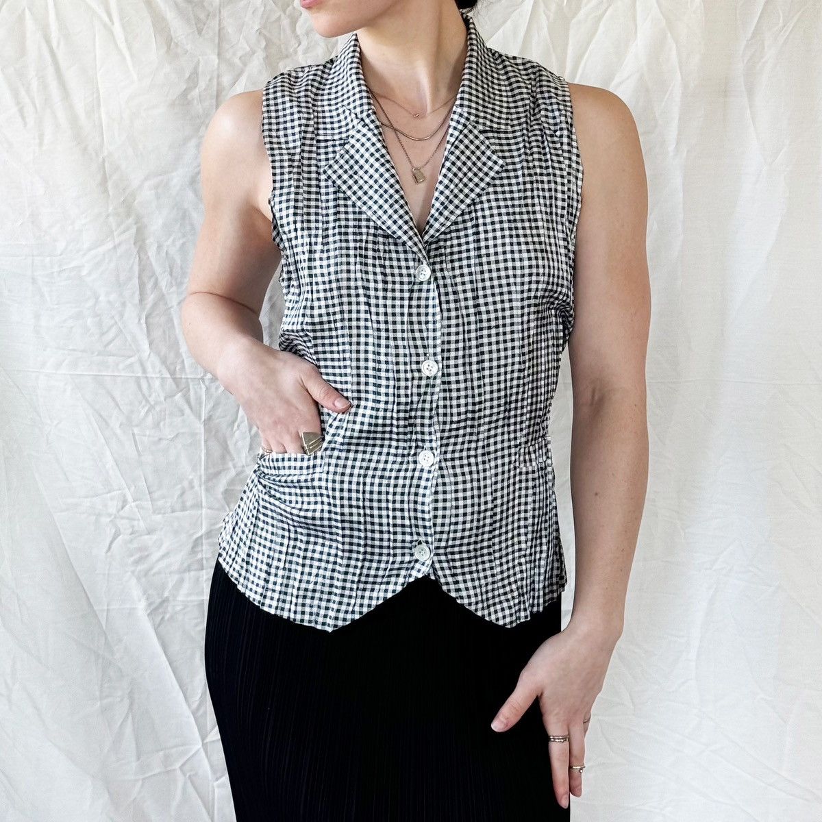 Issey Miyake × Pleats Please Issey Miyake Pleats Please Gingham Vest Size M / US 6-8 / IT 42-44 - 2 Thumbnail
