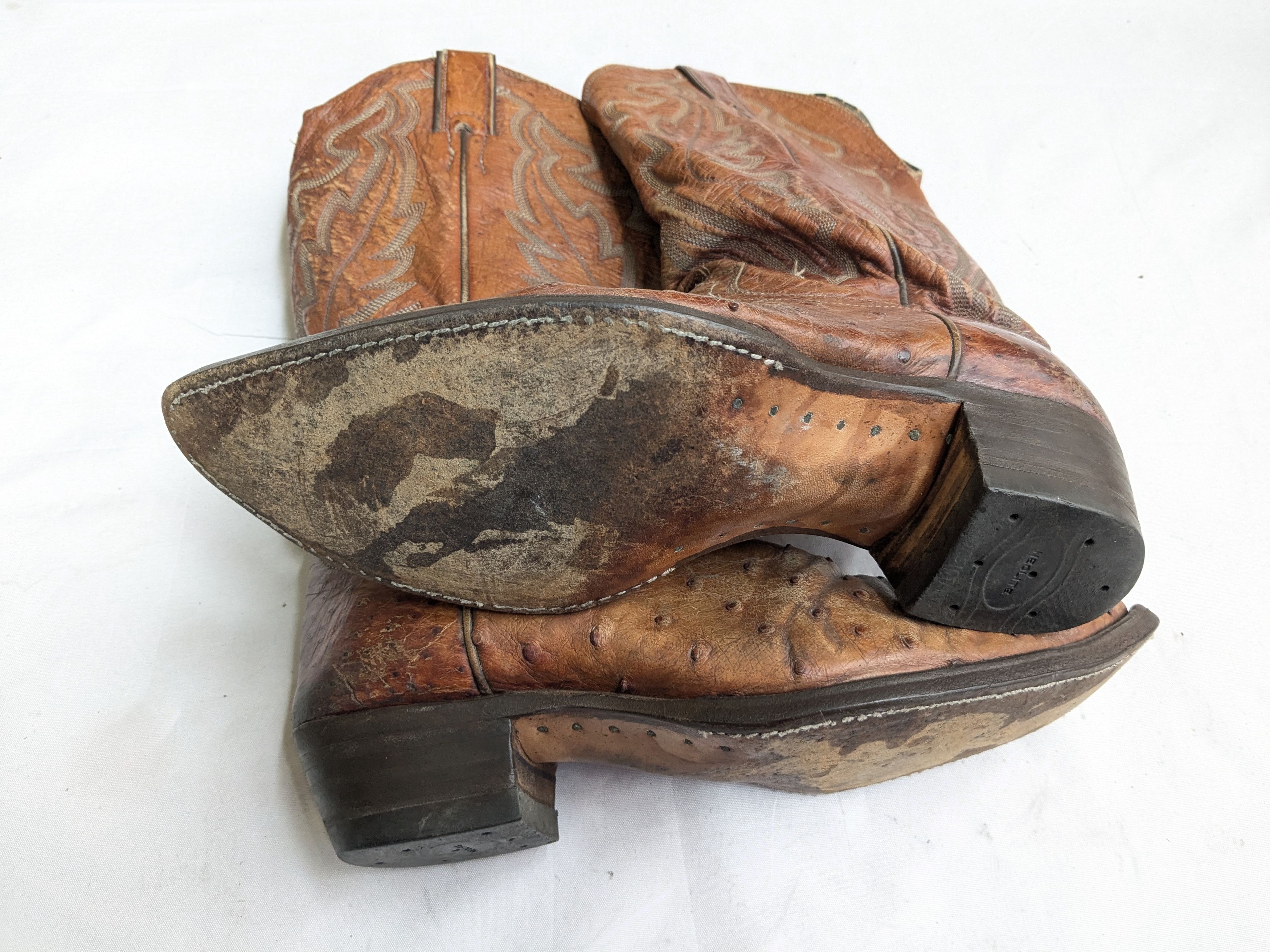 Justin Boots Vintage Justin Cowboy Boots Brown Ostrich Leather 9.5 D Size US 9 / EU 42 - 13 Thumbnail