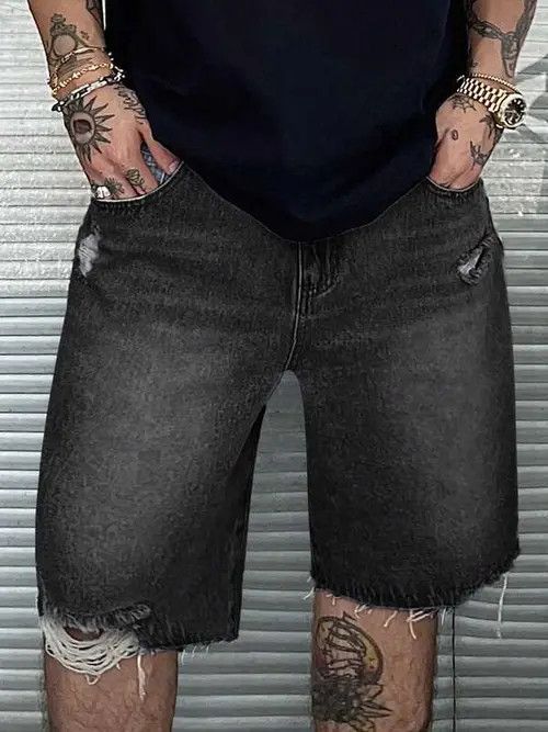 Jean Washed drip denim shorts jorts distressed Size US 34 / EU 50 - 2 Thumbnail
