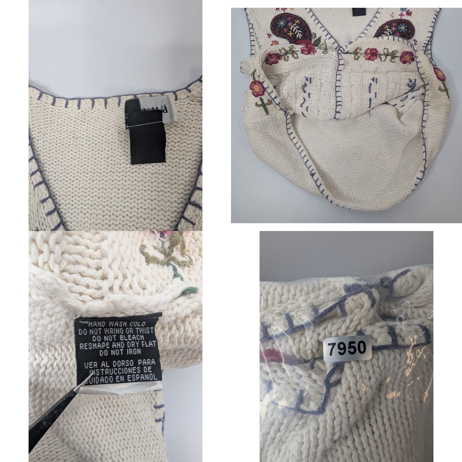Vintage VINTAGE Beldoch-Popper Vest Womens M Crochet Beige Ramie Cotton Long Sleeve V-Neck Christmas Embroidered Button Quilted Collarless Size M / US 6-8 / IT 42-44 - 9 Thumbnail