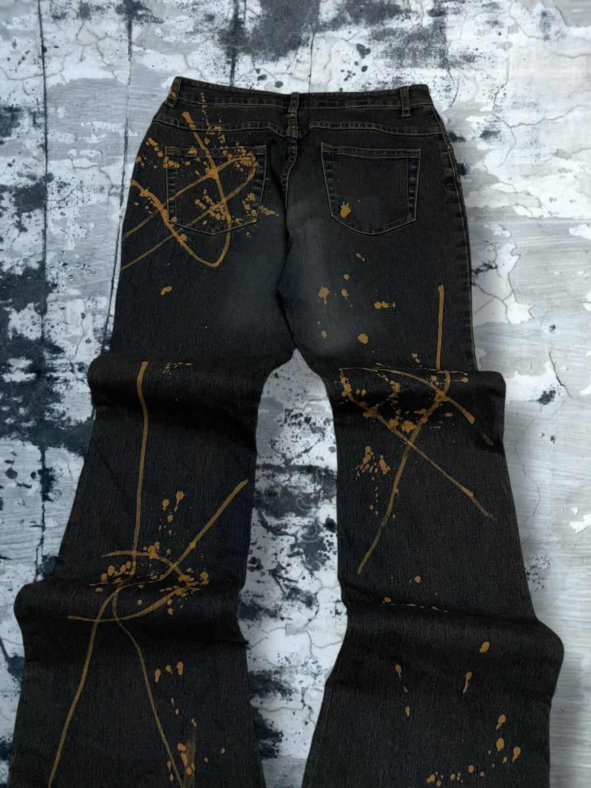 VTG Japan Designer Haphazard Flared Art Splash Bleach Denim