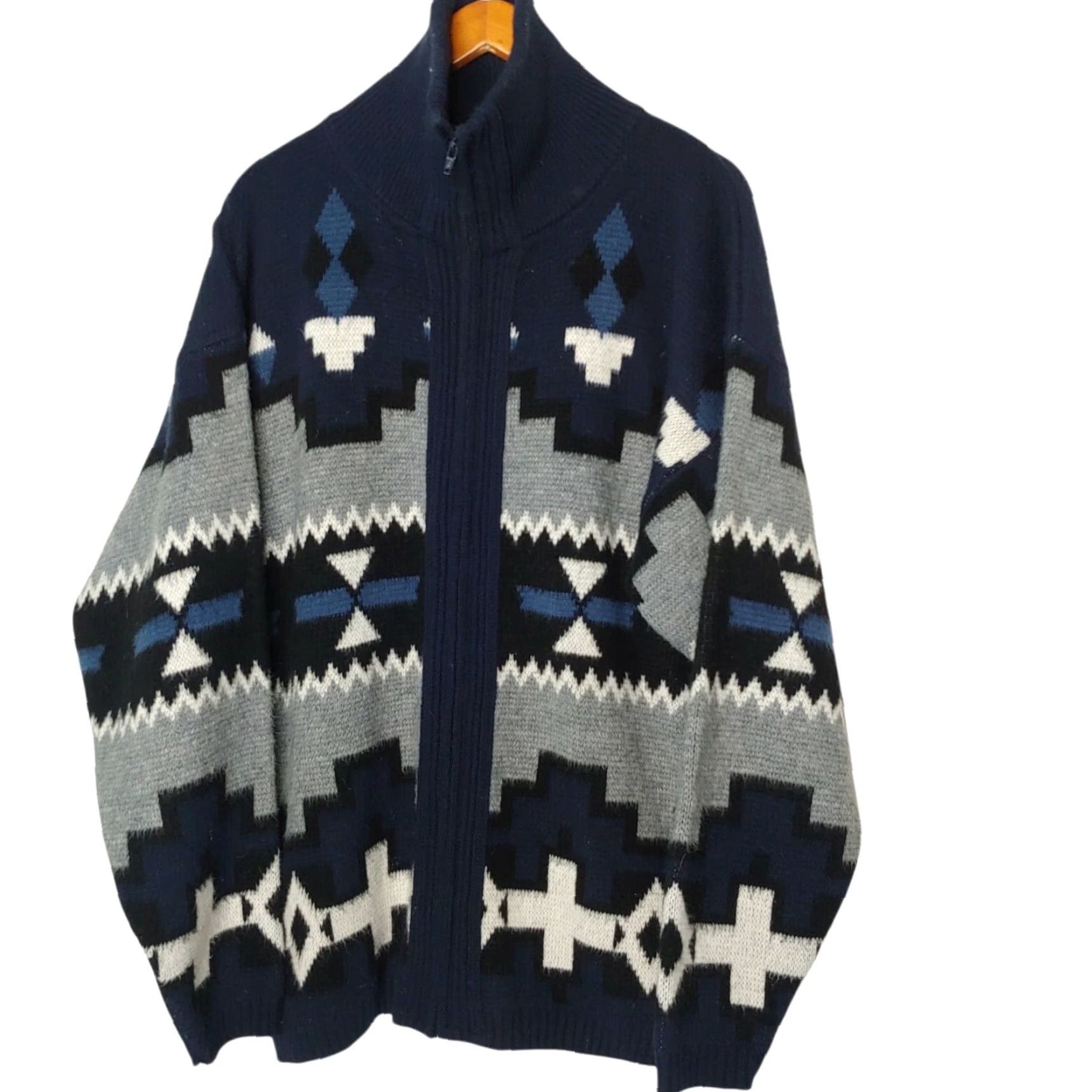 Vintage VINTAGE Towncraft Men's XL Tall Aztec Southwest Pattern Zip Cardigan Sweater - Retro 80s Knit Casual Long Sleeve Size US XL / EU 56 / 4 - 2 Thumbnail