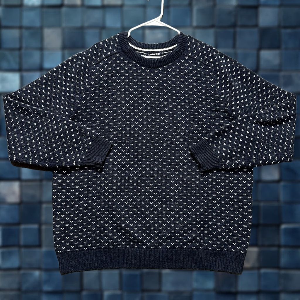 Lands' End Lands End Sweater Mens XXL Tall Blue Birds Eye Pullover Crewneck Wool Blend GUC Size US XXL / EU 58 / 5 - 1 Thumbnail