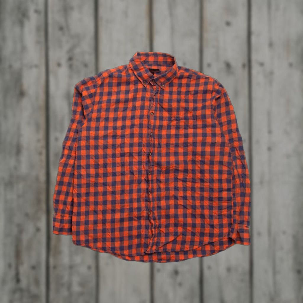 X-LARGE VINTAGE Dressman Shirt X-Large Orange Blue Checkered Plaid 2010s Mens Size US XL / EU 56 / 4 - 1 Thumbnail