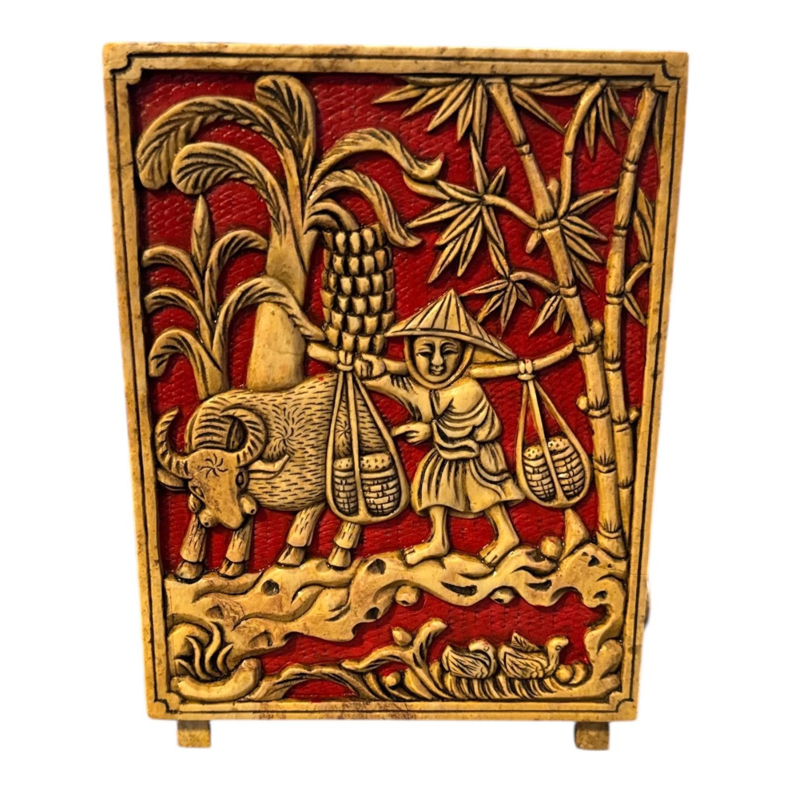 2120 Handcrafted 3 Vintage Asian-Inspired Red and Gold Decorative Stone Boxes Size ONE SIZE - 4 Thumbnail