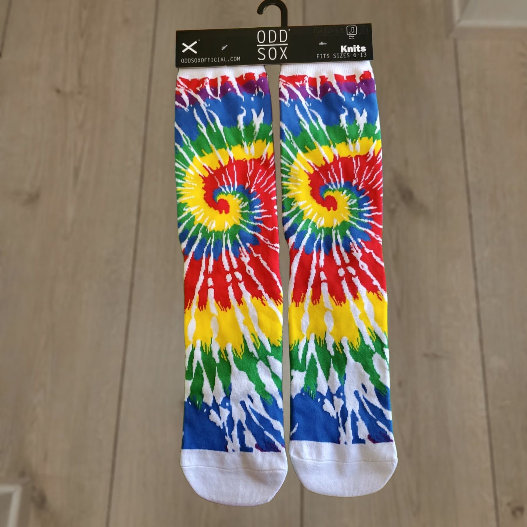 Rainbow ODD SOX Crew Socks 6-13 Rainbow Tie-Dye Swirl Multicolor Men Size 6-13 Crew Socks Rainbow Theme, Cotton Blend, 1 Pair Size ONE SIZE - 1 Thumbnail