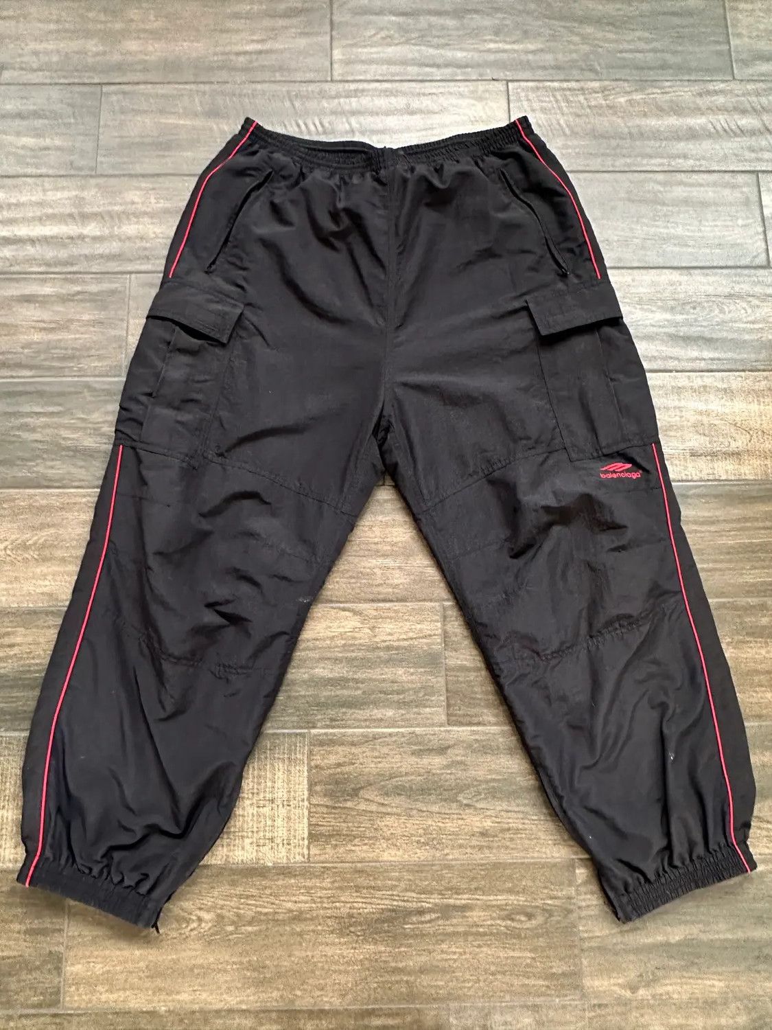 image of Balenciaga Sporty B Nylon Cargo Track Pant It54 $1750 in Black, Men's (Size 38)