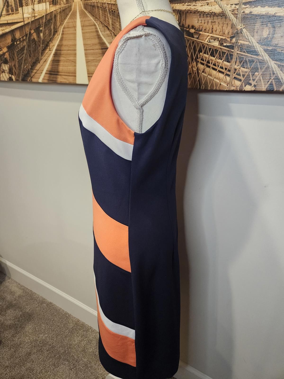 Designer Connected Apparel Color-Block Shift Dress - Navy & Coral Size M / US 6-8 / IT 42-44 - 2 Thumbnail