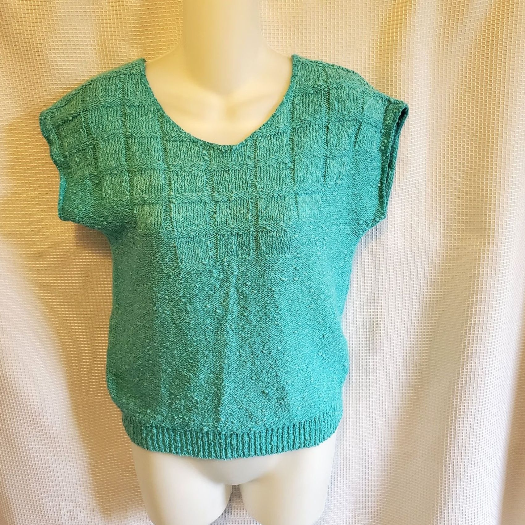 Vintage VINTAGE Herald House Sweater Cap Sleeve Womens Sz Sm Thin Chunky Knit 70s Summer teal blue Size S / US 4 / IT 40 - 2 Thumbnail