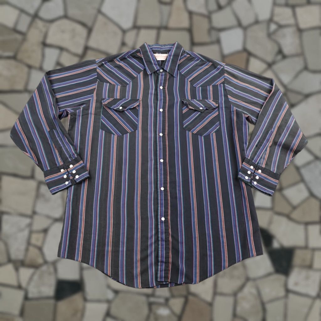 Vintage VINTAGE Saddlebrook Shirt Mens L Black Stripes Western Pearl Snap Rodeo USA Shirt Size US L / EU 52-54 / 3 - 1 Thumbnail