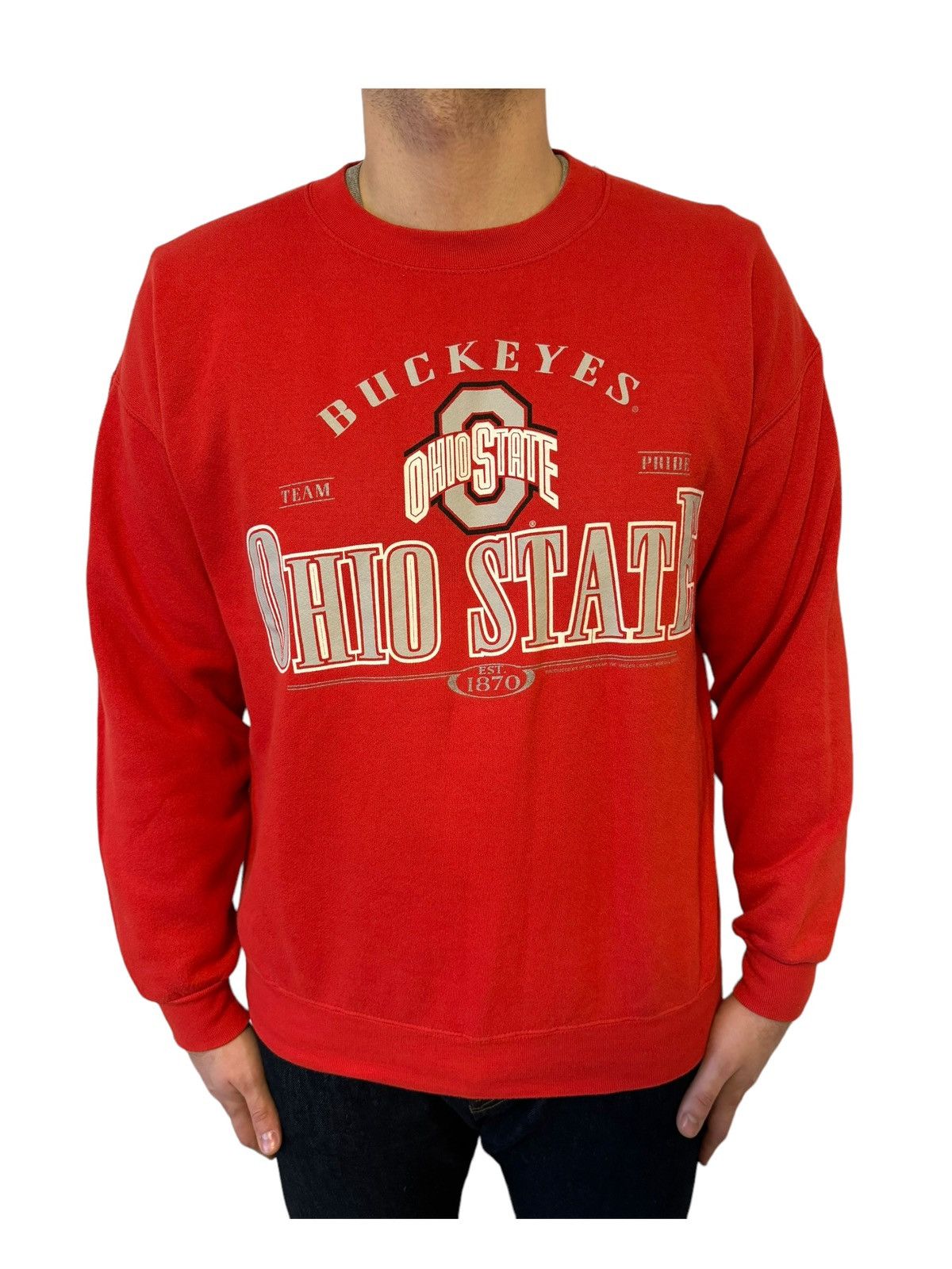 image of American College x Lee Ohio State Buckeyes Football Sweatshirt Top Large in Red, Men's