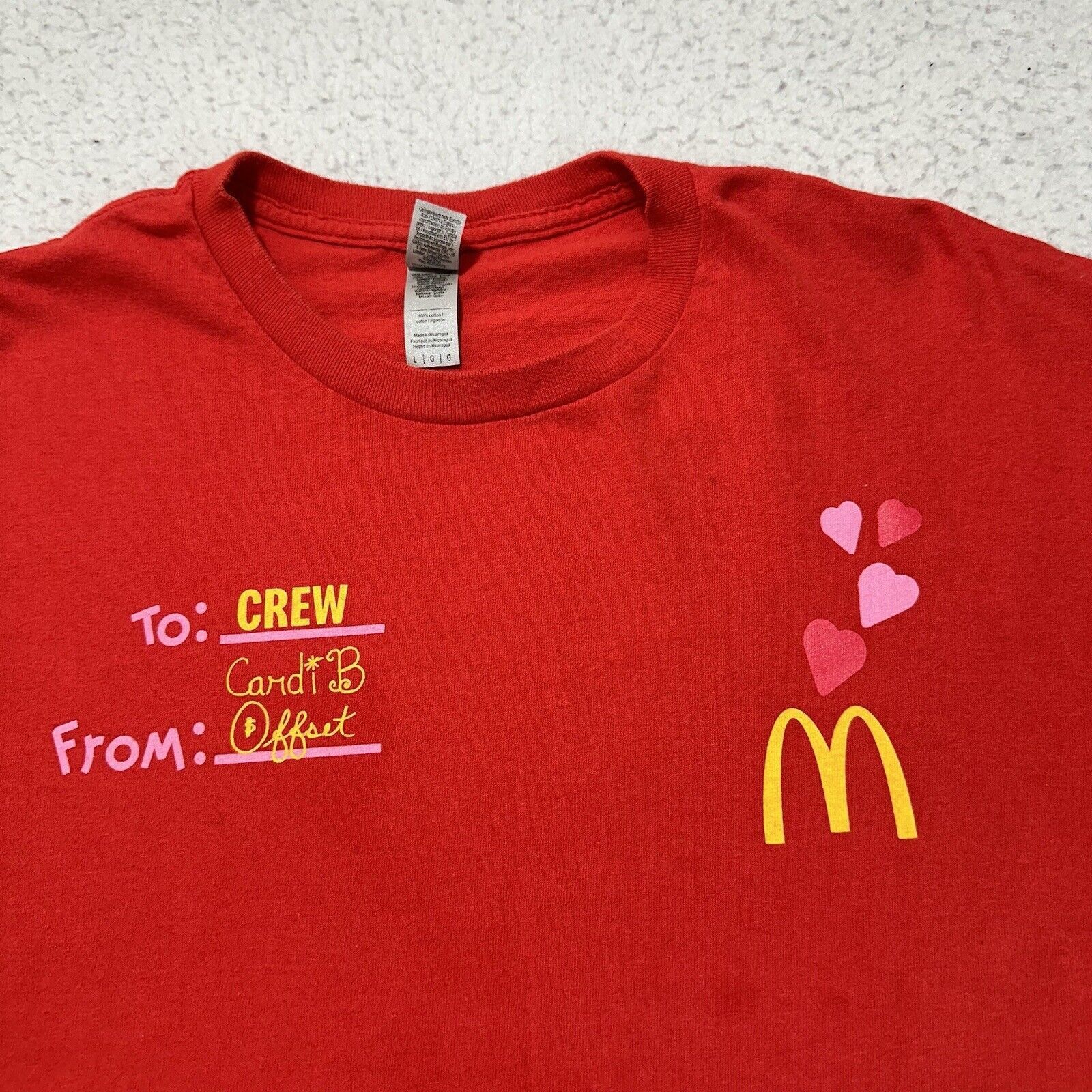 Gildan McDonald's Large Cardi B Offset Collab Logo Employee T Shirt Size US L / EU 52-54 / 3 - 2 Thumbnail