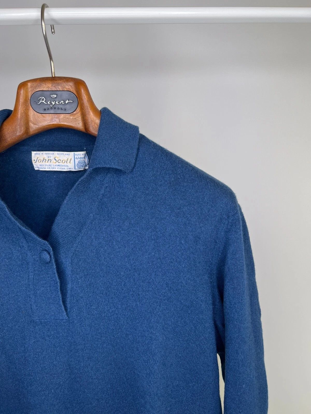 Other Hawick by John Scott Pure Lambswool Blue Long Sleeve Polo Size US M / EU 48-50 / 2 - 3 Thumbnail