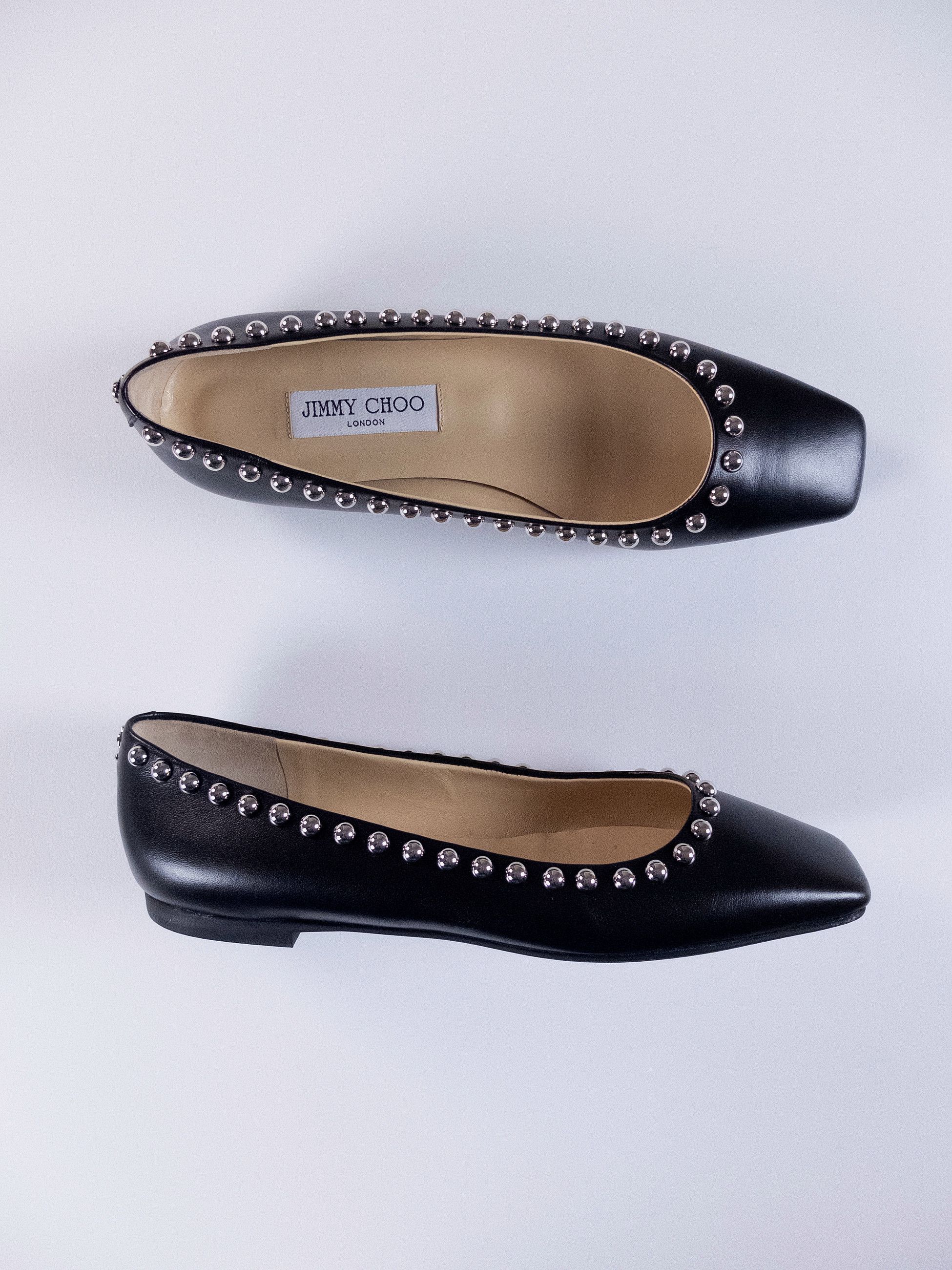 Jimmy Choo JIMMY CHOO Mirele black leather ballet flats w faux pearls Size US 8.5 / IT 38.5 - 1 Thumbnail