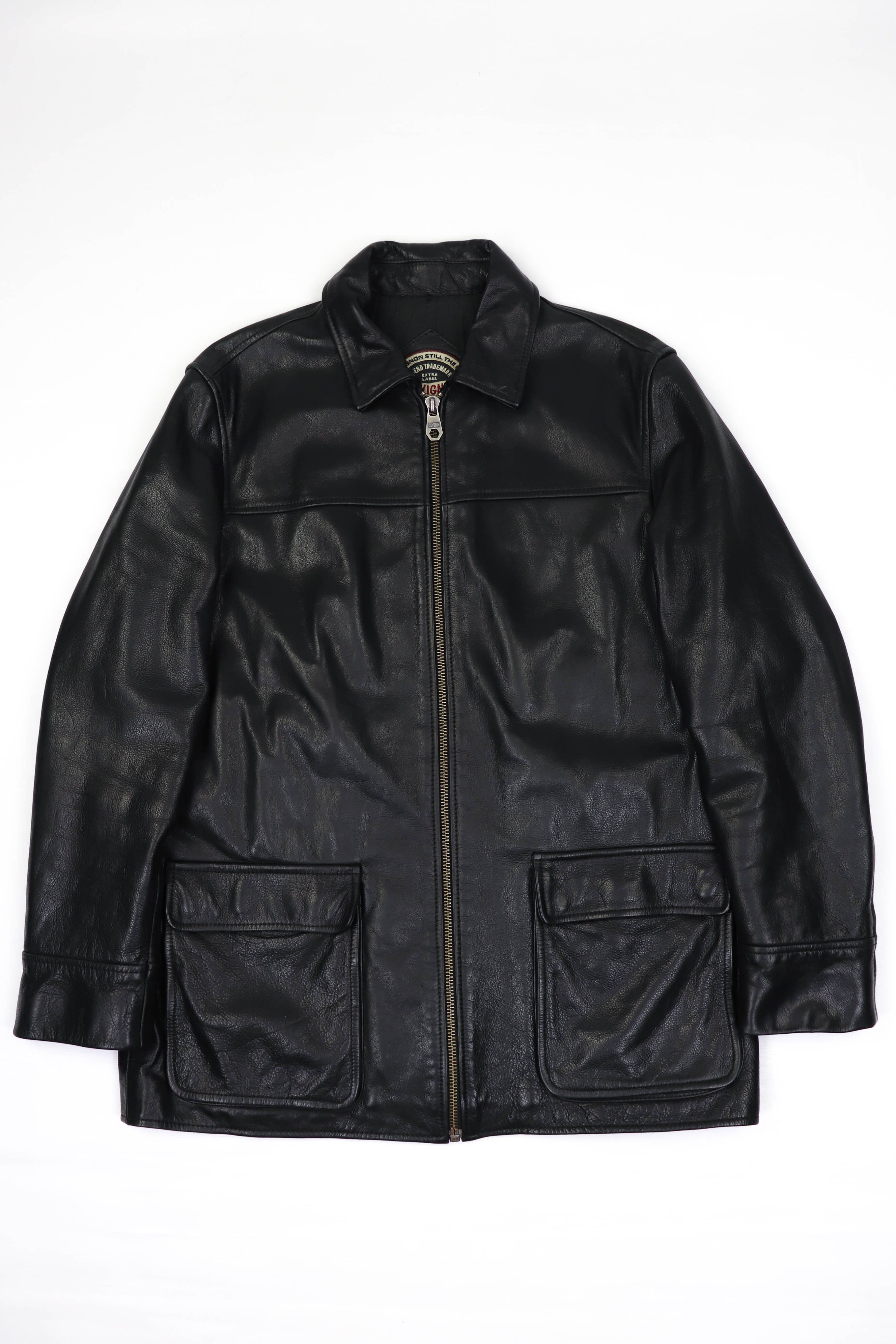 Vintage Chevignon Black Heavy Cow Hide Leather Jacket Coat