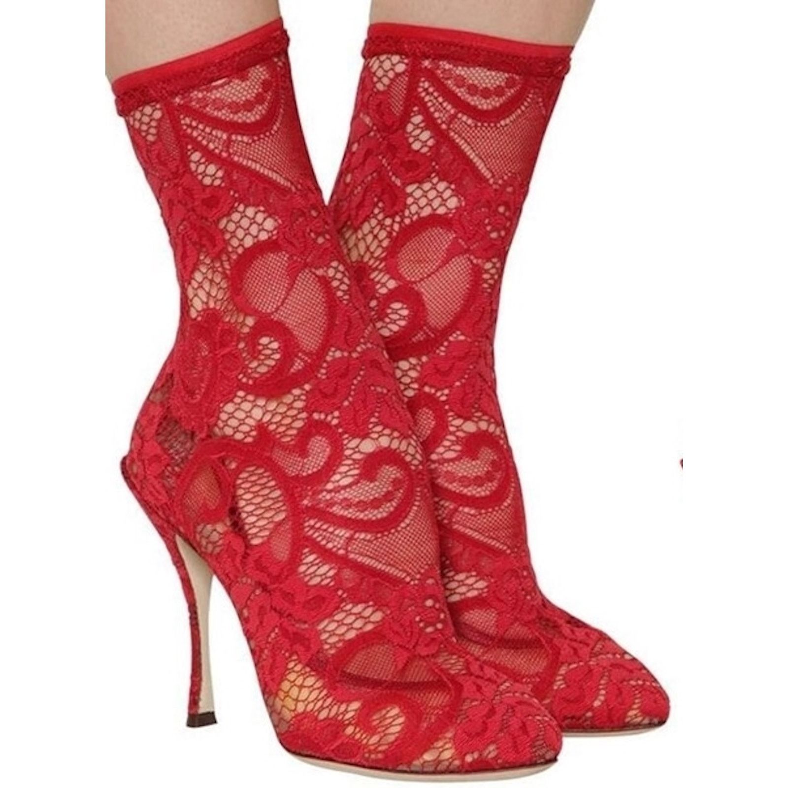 Dolce & Gabbana Dolce & Gabbana Stretch Lace Sock Ankle Boots Booties Red 36 Size US 6 / IT 36 - 6 Thumbnail