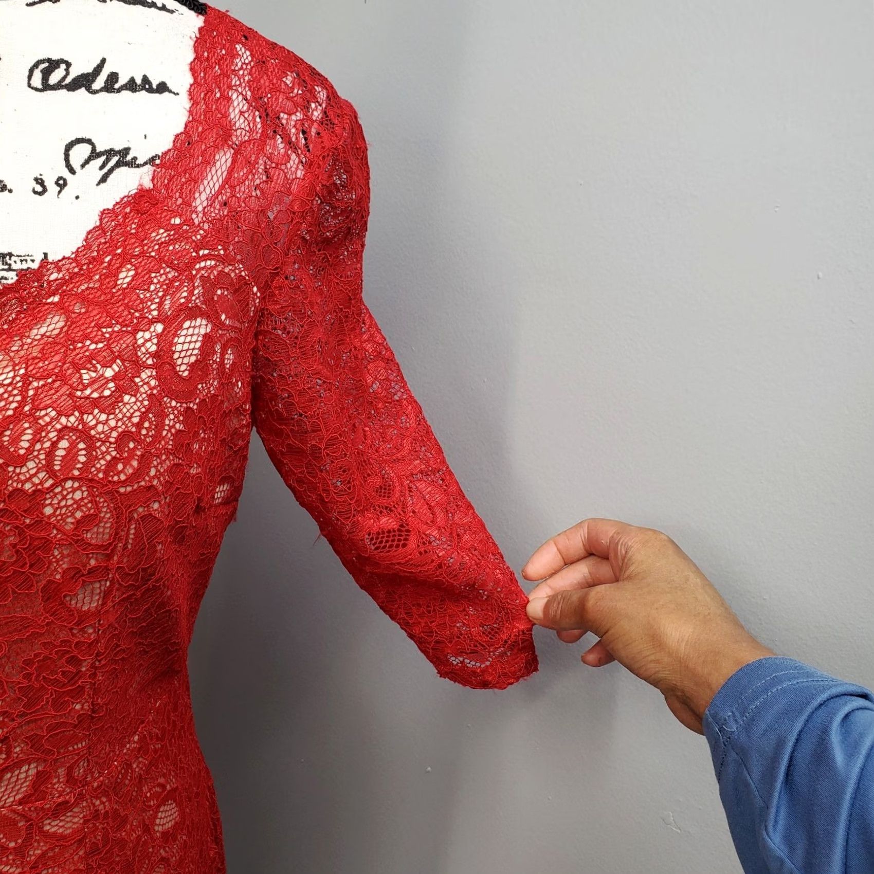Vintage Jax Woman Red Tan Lace Overlay Knee Length 3/4 Sleeve Sheath Dress Size 10 Back Zip** Size L / US 10 / IT 46 - 6 Thumbnail