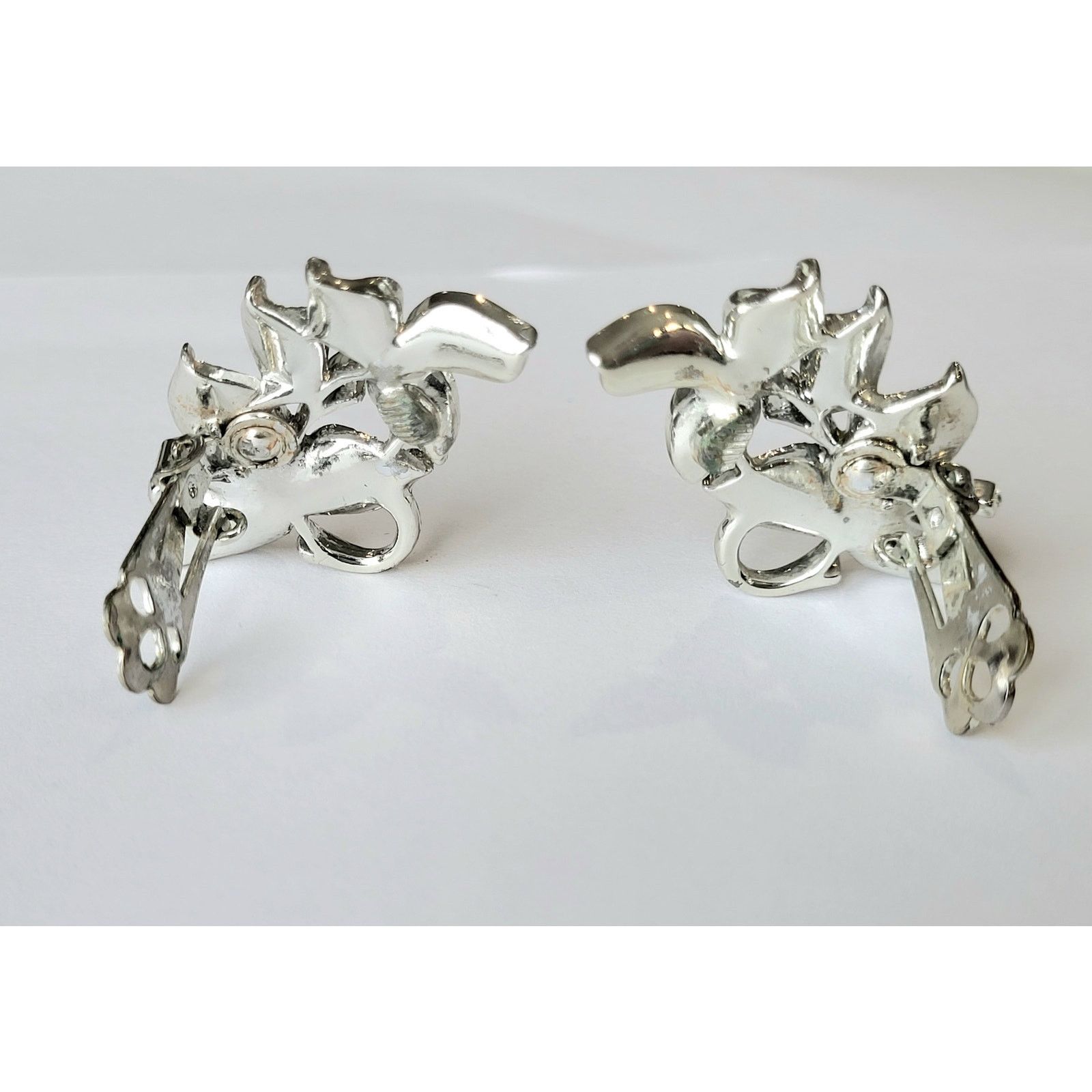 Other Coro Silver Leaf Earrings Vintage Clip 50s 60s MCM Signed Size ONE SIZE - 4 Thumbnail