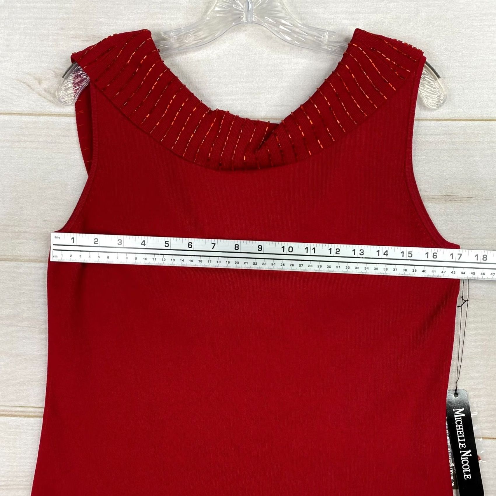 Vintage Michelle Nicole Top Womens XL Red Beaded Scoop Back Slouch Neck Knit Blouse, NWT, Casual, XS? Size XL / US 12-14 / IT 48-50 - 7 Thumbnail