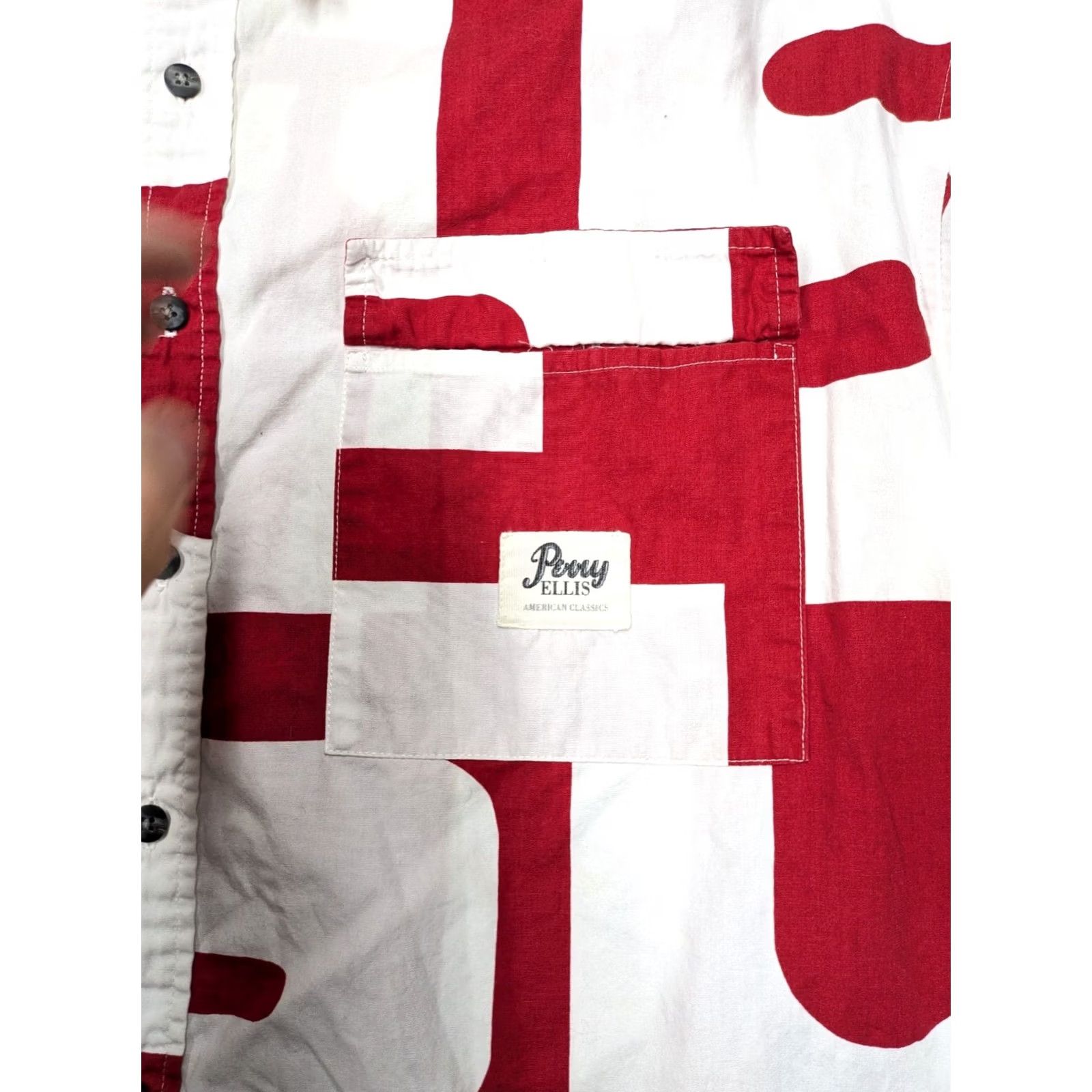 Perry Ellis VINTAGE Perry Ellis Shirt Men Large All Over Print Button Abstract 90s Red White Size US L / EU 52-54 / 3 - 3 Thumbnail