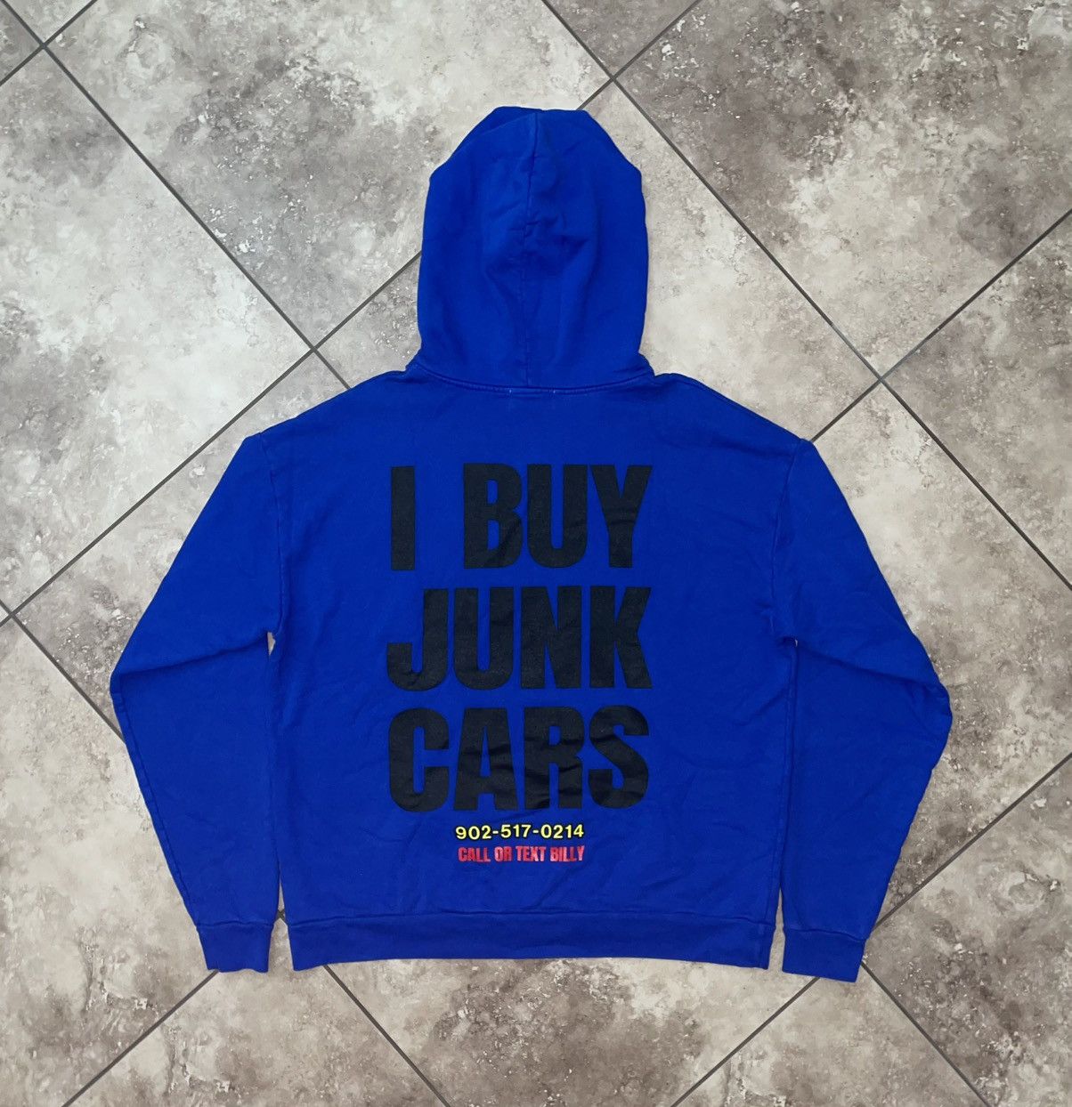 2021 Billy Hill Junk Cars Hoodie Blue Size XXL