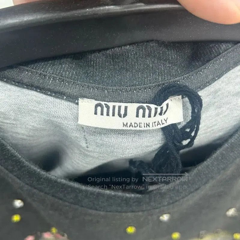 Miu Miu Miu Miu Gray Cotton Embroidered Short Sleeve Tee . Size XS / US 0-2 / IT 36-38 - 3 Thumbnail